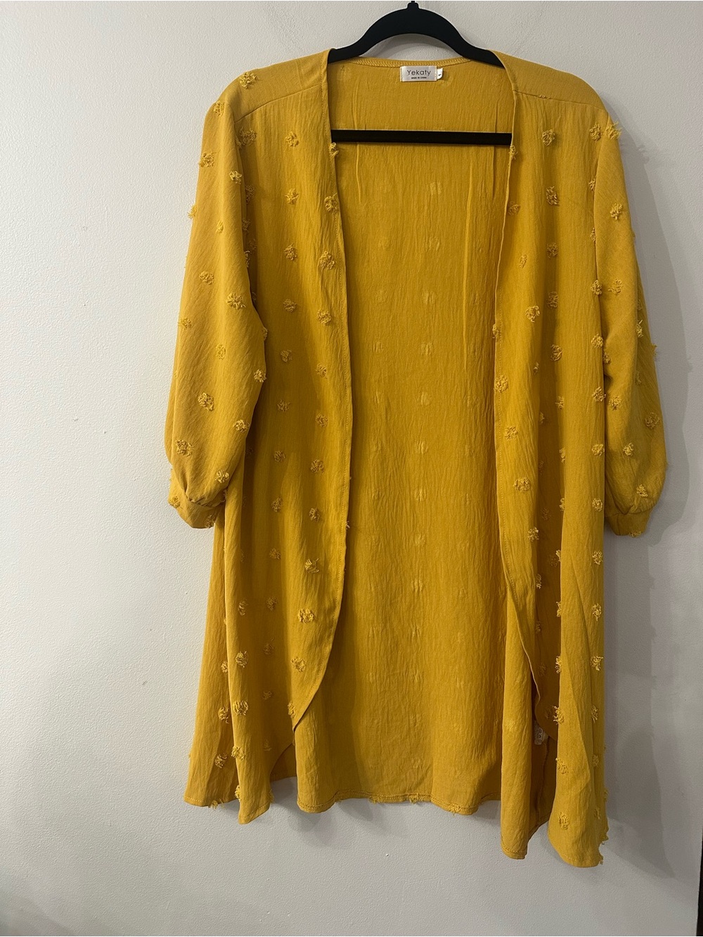 Mustard Open-Front Textured Kimono Cardigan